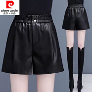 皮爾卡丹（pierre cardin）23年新款皮短褲女外穿寬松闊腿顯瘦秋冬高腰皮褲打底靴褲潮 黑色 6372 2XL 125-135斤