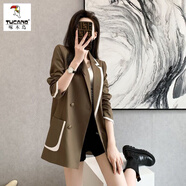 啄木鳥港風(fēng)西裝外套女2025春秋新款韓版休閑設(shè)計感炸街寬松百搭小西服潮 7595棕色西裝外套 【有內(nèi)襯】 M 建議80-100斤