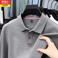 南極人秋冬新款純棉刺繡長袖T恤男商務休閑翻領保羅中青年Polo打底衫 19131灰色 XL
