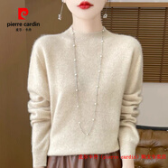 皮爾卡丹（pierre cardin）品牌高檔輕奢秋冬半高領(lǐng)純羊毛衫女純色寬松大碼加厚百搭毛衣打底 品牌高端新品-正品-特價(jià)直銷(xiāo)JQ半高純色-原絨米 S 80-92斤