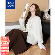 唐獅冬季新款女毛織新中式珍珠盤扣款開衫毛線衫TB 米白 M