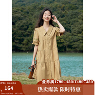 茵曼（INMAN）2025夏女新款田園娃娃裙切爾西領(lǐng)泡泡袖A字連衣裙 深褐色 -18525990 S