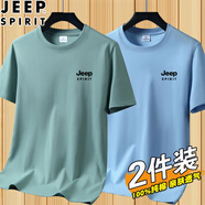JEEP SPIRIT2024新款純棉短袖T恤男圓領(lǐng)寬松薄款男士夏季休閑半袖體恤打底衫 DX豆綠+天藍(lán) 5XL (建議180-200斤)