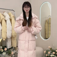 amber heey韓版大口袋白鴨絨羽絨服女2025新款中長款高端連帽保暖女士外套 粉色 M 推薦（125-160斤）