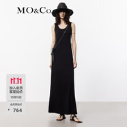 MO&Co.連衣裙涼感重工扎花破洞深U領(lǐng)寬松長款背心裙子長裙摩安珂 黑色 XS 155