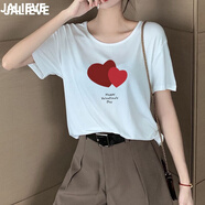 嘉麗薇t恤女夏季新款外穿冰絲打底寬松百搭簡(jiǎn)約休閑韓版莫代爾短袖上衣 白色【圓領(lǐng)印花】 2XL