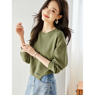 梵希蔓秋季衣服長(cháng)袖上衣寬松高級感超好看衛衣女短款無(wú)帽圓領(lǐng)外套 M3206 苔蘚綠色 XL