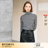 顏域（YANYEE）復(fù)古幾何印花針織衫女士2025新款冬季長(zhǎng)袖內(nèi)搭半高領(lǐng)打底上衣 黑花 S/36