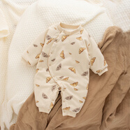 新生嬰兒秋冬a級純棉服裝新生男女?huà)雰哼B衣褲外套棉襖厚而保暖 軟糯牛角包夾棉連體衣1件 59cm