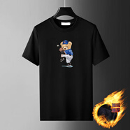 DANCY FELS小熊印花加絨短袖T恤男女秋冬保暖冬季大碼上衣體恤加厚半袖男 棒球小熊加絨加厚短袖 S 100-115斤