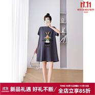 婧麒（JOYNCLEON）孕婦裝2025夏裝連衣裙印花小熊t恤裙子短袖中長款寬松孕婦裙 牛仔兔深灰色Jly66591 XXL