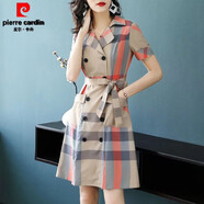 皮爾卡丹（pierre cardin）官方高端香云紗裙子2025夏季新款女裝時(shí)尚格子襯衫裙寬松顯瘦OL氣 品牌旗艦卡其色甄選面料 L 品牌旗艦(建議105-120斤)