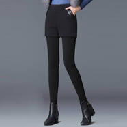 恒源祥加絨加厚假兩件打底褲女秋冬外穿彈力短褲裙保暖時(shí)尚高腰小腳褲潮 黑色 【加絨】 加厚 M 建議90-100斤