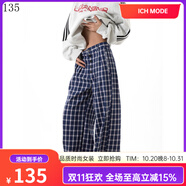 ICH MODE褲子男直筒休閑褲秋冬寬松闊腿褲女夏季格子褲復(fù)古美式男褲情侶褲 藍(lán)格 L