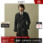 漢尼（HANY）德式戰(zhàn)壕風(fēng)衣男外套男士英倫風(fēng)切爾西軍大衣黑色大衣長款男裝秋季 特洛斯黑 L (50) 【建議150-170斤】