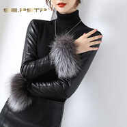 夏典素訂女王（SE.PSTP）皮袖打底衫女冬秋冬韓版棉袖女士毛衣穿皮草馬甲用的修身內搭 狐貍毛短款高領(lǐng)（袖子） 加絨 S