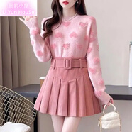 儷韻小屋裙子半身裙粉紅色女秋冬2023新款燈芯絨百褶短裙小香風(fēng)韓版高腰A 粉紅色:帶安全褲+送腰帶 XS