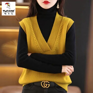 啄木鳥羊毛針織衫馬甲女2025新款洋氣顯瘦短款v領(lǐng)馬夾疊穿外搭毛衣背心 姜黃色 2XL 130-140斤