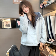 西子若蘭小紅書(shū)2025秋冬季新款時(shí)尚連帽夾棉撞色棉服外套女小個(gè)子寬松 淺藍色 L 118-130斤