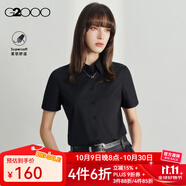G2000 時尚女裝短袖襯衫女商務(wù)OL簡約純色襯衣 黑色平紋修身41223713 M