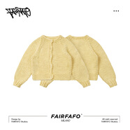 FAIRFAFO林肉肉【粗棒針插肩袖毛衣】慵懶風(fēng)針織開(kāi)衫女冬季保暖外套上衣 黃色 56 F衣長(cháng)  體重80-145