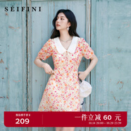 詩凡黎（'SEIFINI）【灼灼桃花】詩凡黎粉色碎花軟感荷葉邊吊帶裙娃娃領海邊度假裙女 粉色娃娃領 XL 170/92A