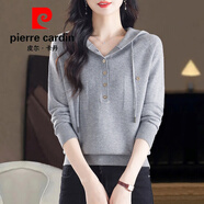皮爾卡丹（pierre cardin）羊絨衫女連帽2025年秋冬新款寬松套頭純色羊絨寬松針織衛衫 灰色 XL【110-125斤】