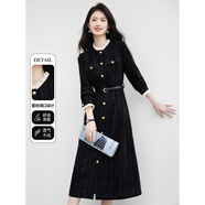 欣妃羽小香風(fēng)襯衫連衣裙女25冬季新款赫本風(fēng)通勤收腰顯瘦A字裙