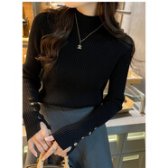 歐芙倫針織衫女打底衫2025秋冬季女裝半高領(lǐng)加厚毛衣女內搭套頭修身上衣 黑色 M