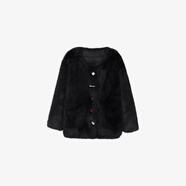 Basic House/百家好仿狐貍毛環(huán)保皮草大衣女小香風(fēng)毛毛外套女秋冬千金名媛風(fēng) 黑色 F80-145斤