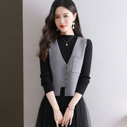 凌卡戚針織毛線(xiàn)短款馬甲女背心兩件套裝坎肩毛衣裙新款秋冬連衣裙 灰(馬甲) 2XL 121-130斤