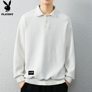 花花公子（PLAYBOY）長(zhǎng)袖t恤男春秋2025新款潮流時(shí)尚休閑Polo衫男百搭商務(wù)修身上衣男 黑色 L
