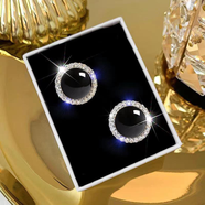 度尹復古925銀大氣質(zhì)耳釘女綠玉髓紅色瑪瑙寶石耳環(huán)耳墜 典雅黑色