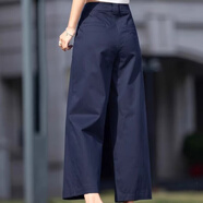 伊薇衣天絲闊腿褲女2025春夏秋季薄款顯瘦高腰直筒褲小個子八分寬松休閑 藏青色 （無松緊） XL 建議116-125斤