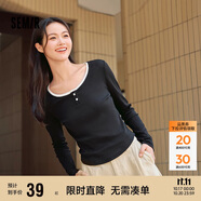 森馬（Semir）長袖T恤女短款撞色打底衫簡約風秋季假兩件修身衣服101524101005