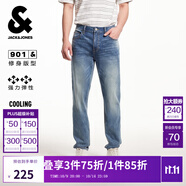 杰克·瓊斯（JACK&JONES）25年男裝牛仔褲男涼感潮流水洗彈力901修身小腳牛仔褲子春夏薄款 中牛仔藍(lán)E42 涼感 38 190 W38/L34