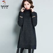 啄木鳥(niǎo)羊毛衫高領(lǐng)毛衣女寬松套頭加絨加厚中長(cháng)款2025新款打底針織毛線(xiàn)衣 黑灰 S