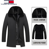 TOME BORNEK中老年尼克服中長(cháng)款男水貂毛領(lǐng)貂皮內膽整貂真皮草大衣外套爸爸裝 中長(cháng)款【水貂領(lǐng)+山貂內膽】棉袖 185/2XL  (155-170斤)