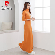 皮爾卡丹（pierre cardin）歐洲站2025秋冬季新款加絨加厚打底長(cháng)裙內搭半高領(lǐng)針織長(cháng)款連衣裙 橘紅色 超長(cháng)款140CM長(cháng) S 半高領(lǐng)新款加絨