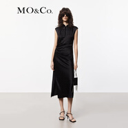 MO&Co.連衣裙夏新中式改良旗袍含桑蠶絲緞感露腰緞感波點(diǎn)提花摩安珂 黑色 M 165