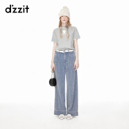 DZZIT【爆款補(bǔ)單】地素立體花朵短袖T恤春秋新款甜美少女風(fēng) 淺灰色 M