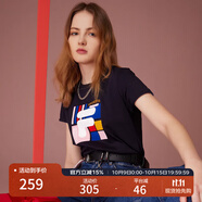 FILA 斐樂(lè )女裝官方女士短袖T恤夏季休閑運動(dòng)內搭t恤運動(dòng)上衣 傳奇藍-F11W118151F L （170/88A/L）