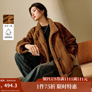 茵曼2025秋冬女裝新款可露麗皮毛一體麂皮絨外套保暖仿羊羔絨上衣 棕色 M