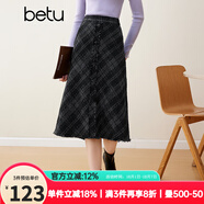 百圖betu女裝秋冬新款半身裙時(shí)髦復古格高腰毛呢半身裙女2310T79 黑色 L