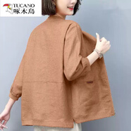 啄木鳥(niǎo)（TUCANO）亞麻女士短外套春秋季新款休閑寬松中年女裝棉麻棒球服薄款上衣 黃色  L【建議105-115斤】
