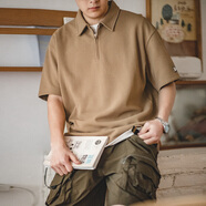 馬登工裝華夫格polo衫男商務(wù)休閑短袖半拉鏈重磅男士T恤夏季體恤潮牌 淺咖色 【抗皺t恤男/純色/高級(jí)感/美式復(fù)古短袖】 M 【今日下單 順豐包郵】