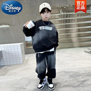 迪士尼（Disney）男童秋裝套裝2024潮兒童運動(dòng)服春夏中大童衛衣兩件套帥氣時(shí)髦新品 黑色 120cm