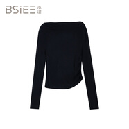 BSIEE本澀2025年冬季新款簡(jiǎn)約設計感斜肩領(lǐng)百搭慵懶套頭長(cháng)袖毛衣 黑色黑 XL