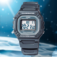卡西歐（CASIO）手表戶外運動防水時尚簡約復古學生小方表W-96H-1A 2A 1B2A電子表 W-218H-8A淺灰色耐臟