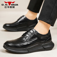 公牛世家（G.N.Shi Jia）男2025新款商務(wù)休閑男單鞋手抓紋系帶通勤鞋 黑色GN25ZY001 39